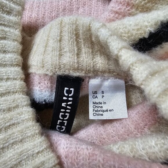 HM Divided Wool Blend Cream Pink Black Stripe Crew Neck Knit Sweater Size S - Picture 6 of 9